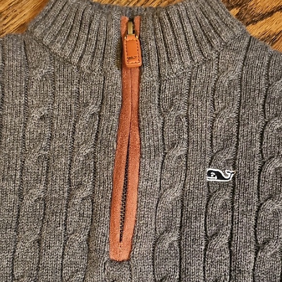 Vineyard Vines Charcoal Cable Knit Sweater with Brown Zipper - Picture 10 of 10